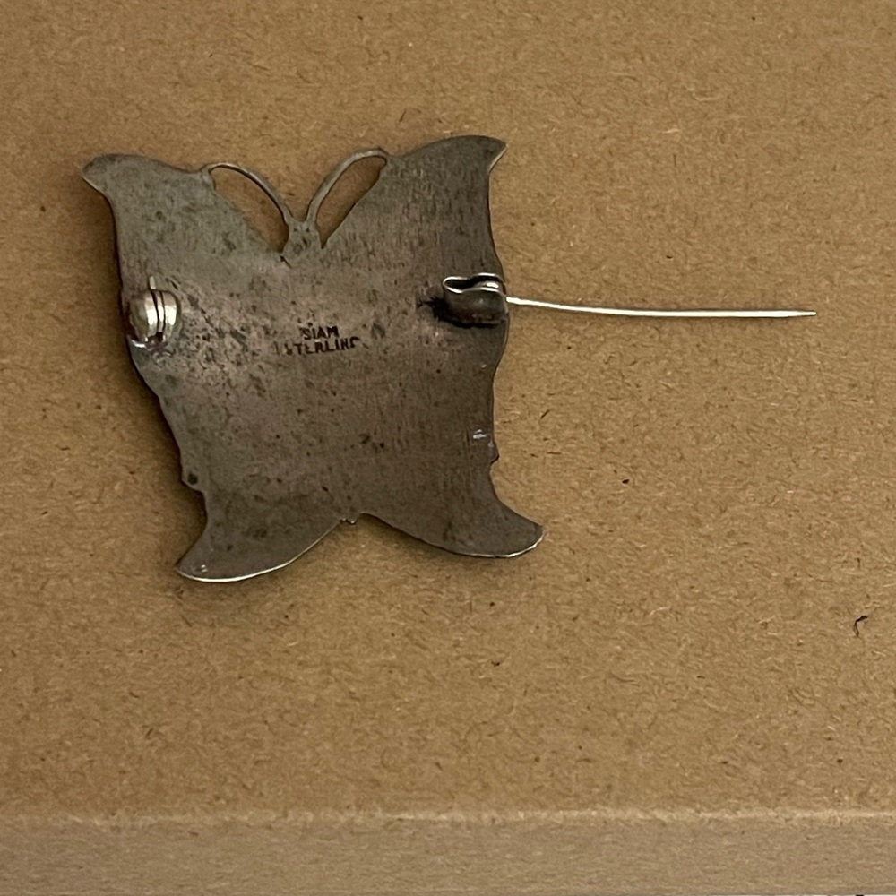 Siam Sterling Silver/Black NIELLO Dancers Butterfly brooch - Picture 7 of 9